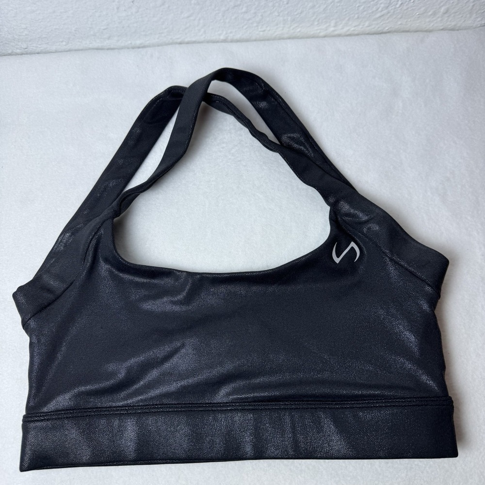 TLF Take Life Further Womens Black Shimmer Crossback Sports Bra Small READ